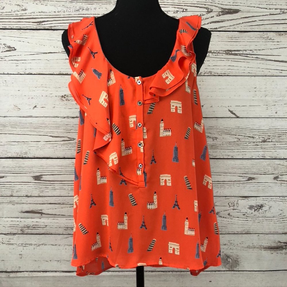 Maeve (Anthropologie) Hi-Low Landmarks Print Top
